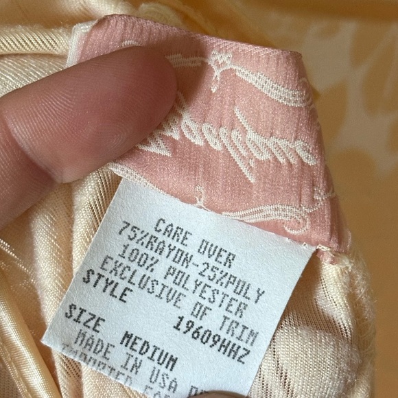 Angelique Velvet Peach Cream Floral Rose Mini Slip Dress Night Gown Medium - Picture 8 of 10